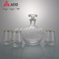 Decanter feito à mão conjunto com 3 vidro de cristal esculpido